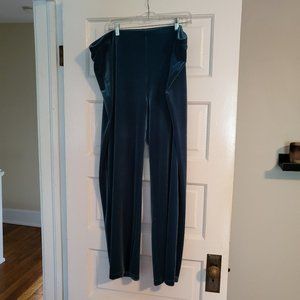 Teal Velvet Wide Leg Pants